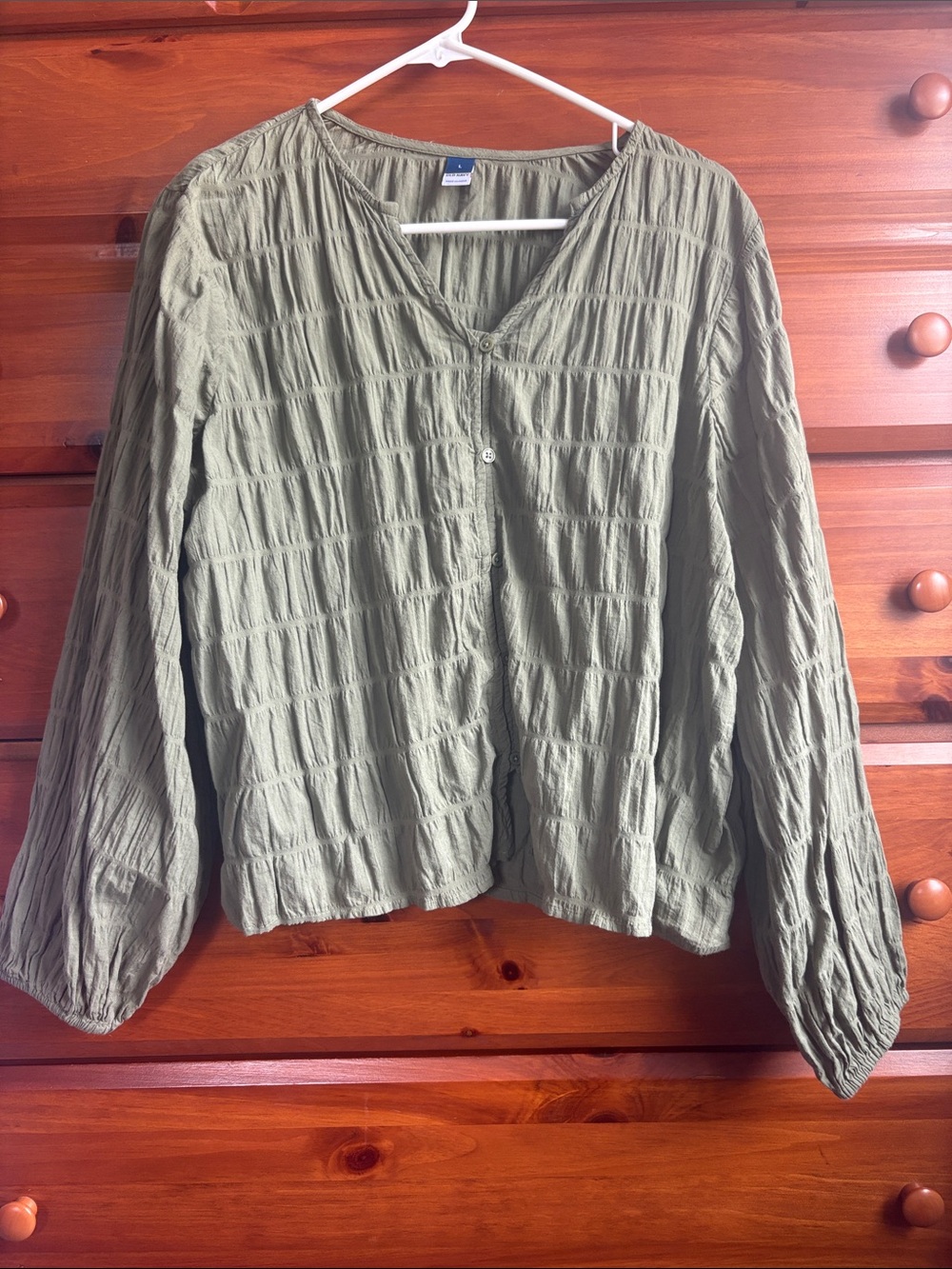 Old Navy Olive Green Textured Button-Front Blouse